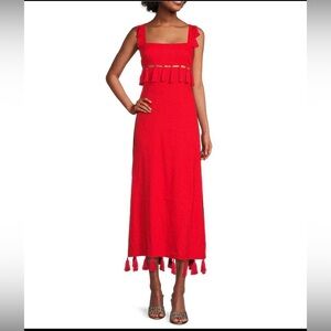 Antonio Melani The Nat Note Cici Tassel Linen Fringe Blend Maxi Dress Red Sz 10